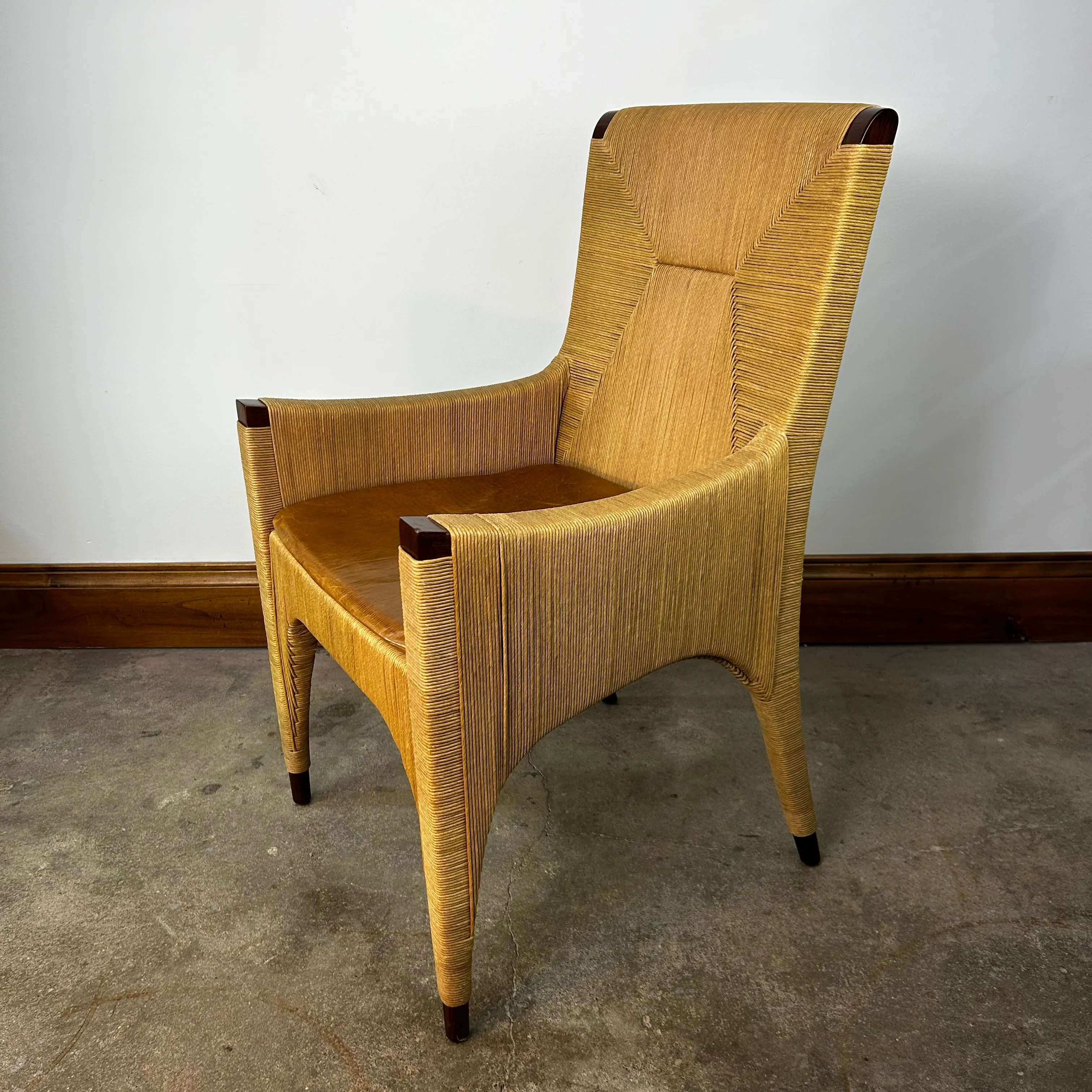 Bill Sofield Mid-Century Coastal Chic Cocoon Chair with Leather Seat Cushion