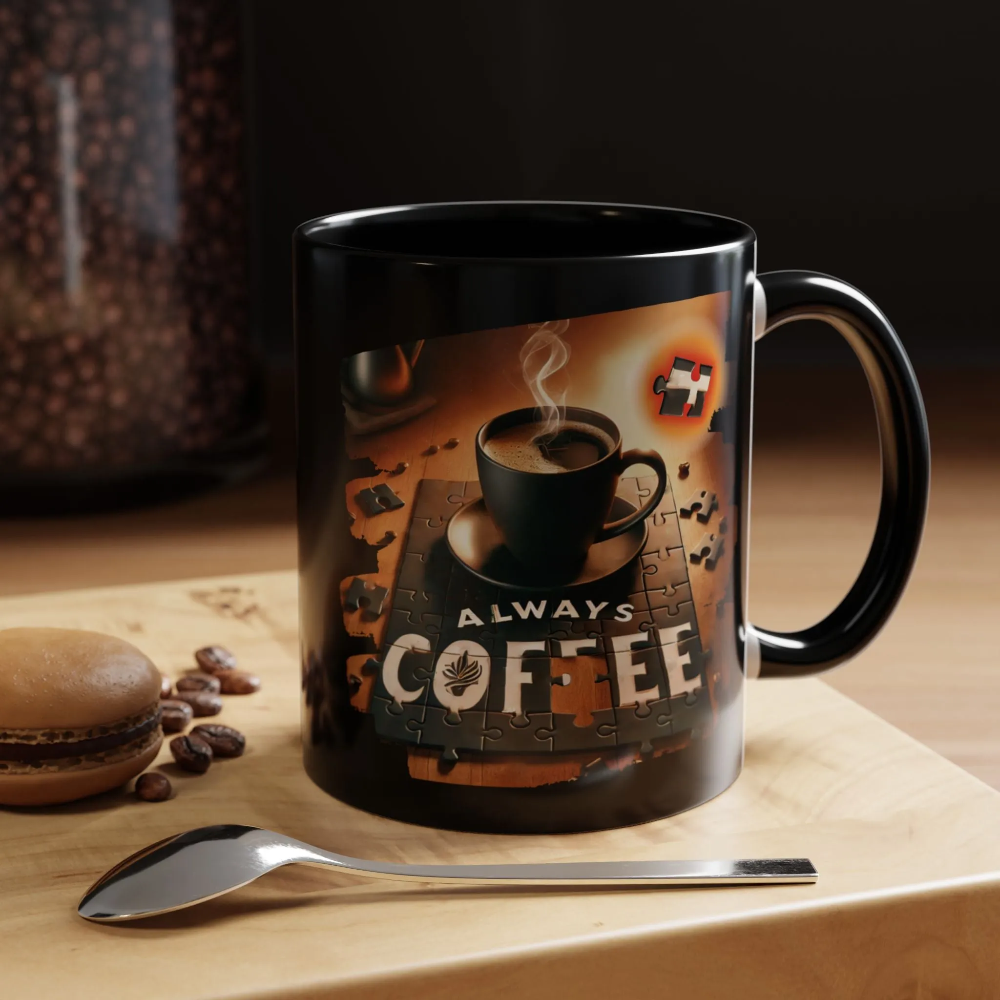 Black Ceramic Mug for Coffee & Puzzle Lovers - 11oz Ceramic Cup, Funny Gift for Office, Home, or Nerdy Coffee Enthusiasts, Perfect for Daily Use
