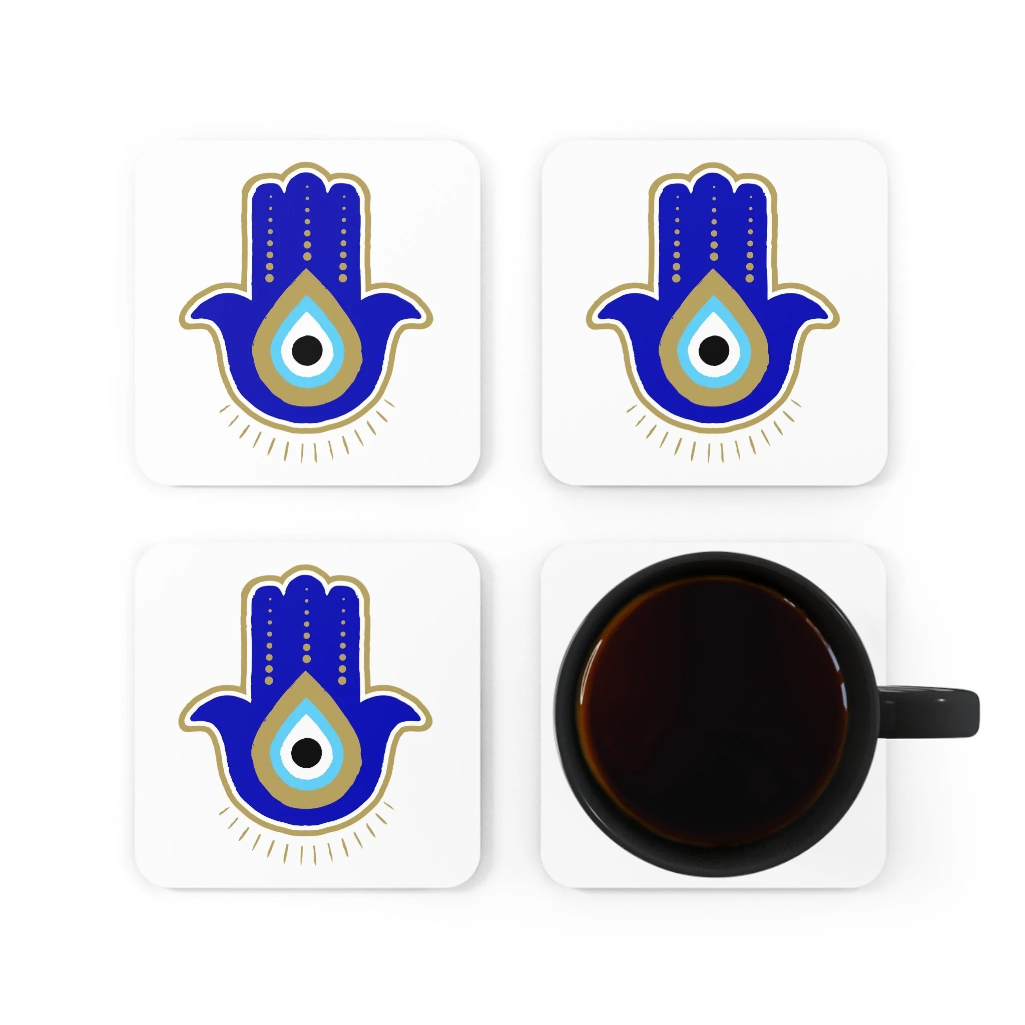 Blue Hamsa Coaster Set