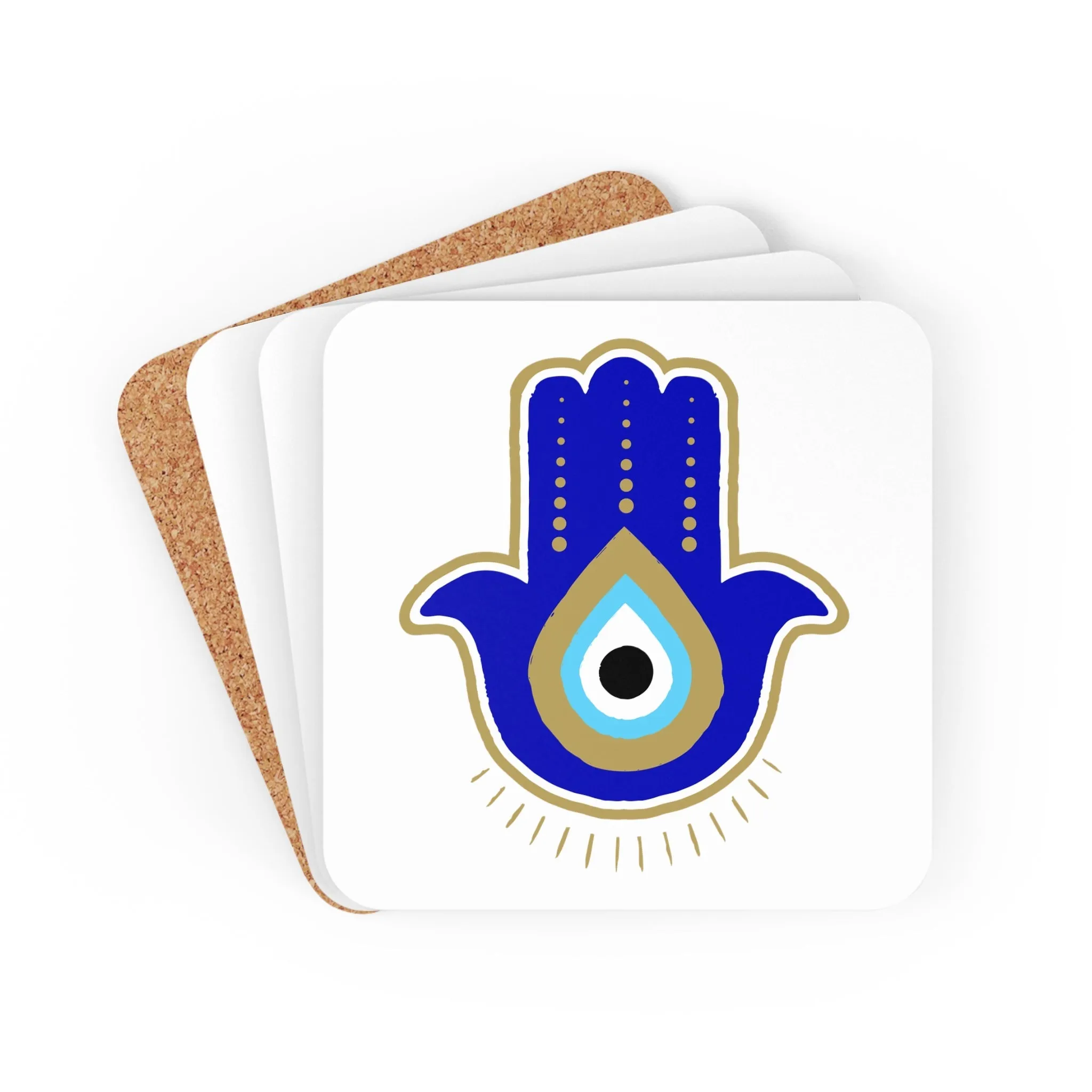 Blue Hamsa Coaster Set