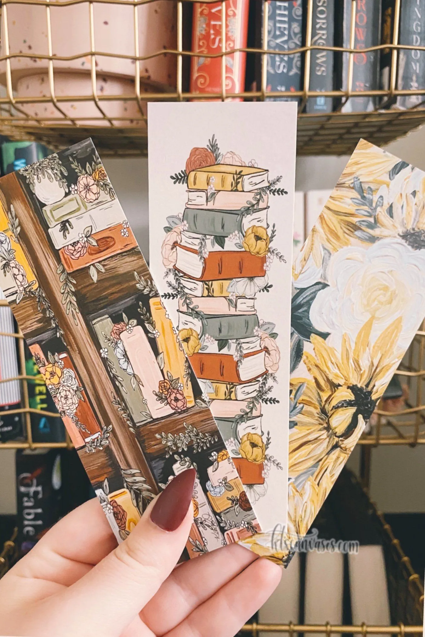 Bookshelf Floral Set of 3 Double Sided Bookmarks