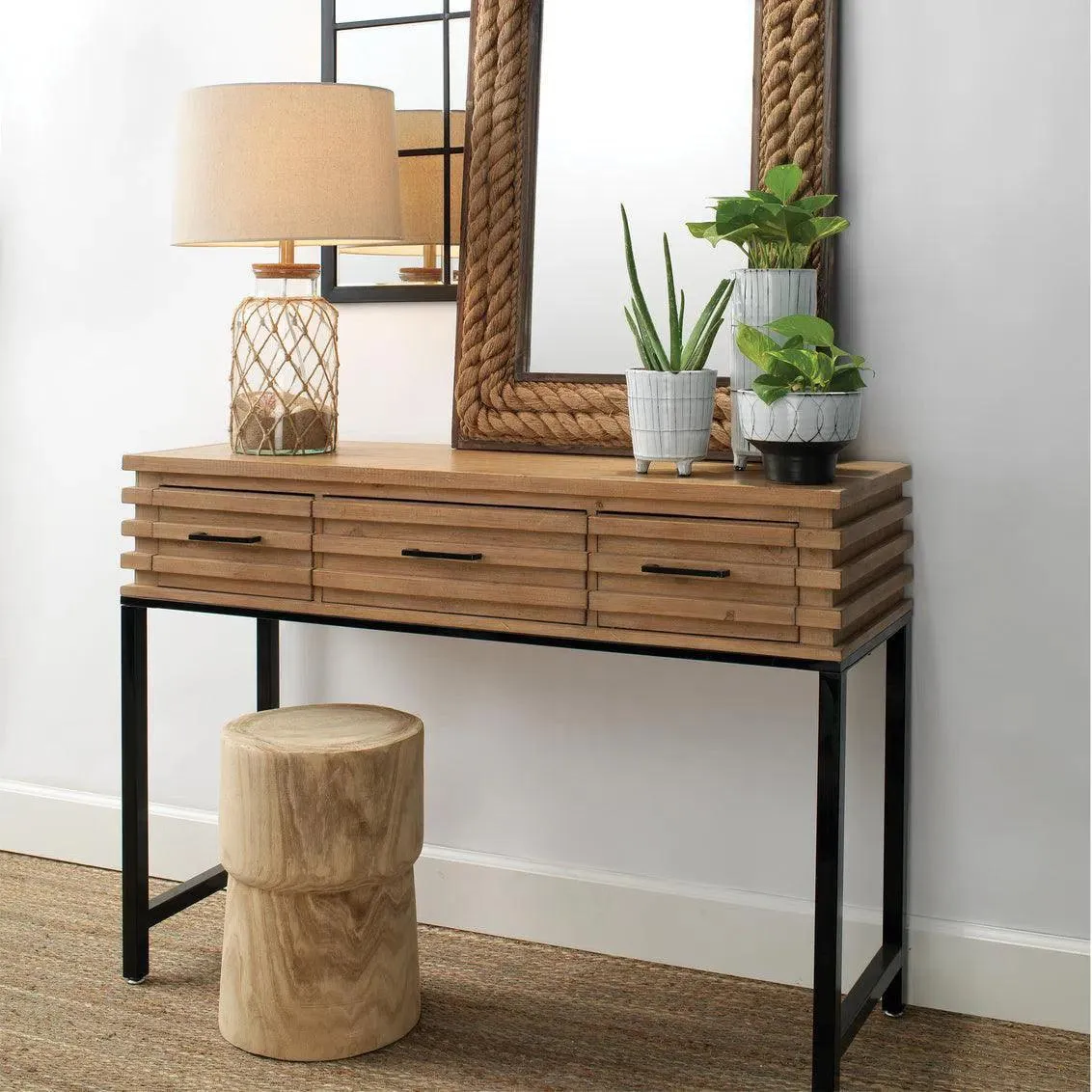 Brown Fir Wood Iron Logan Console