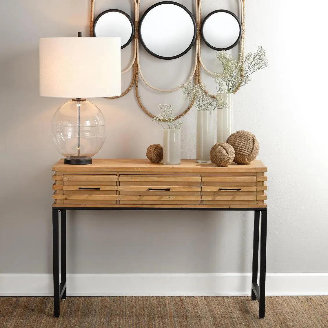 Brown Fir Wood Iron Logan Console