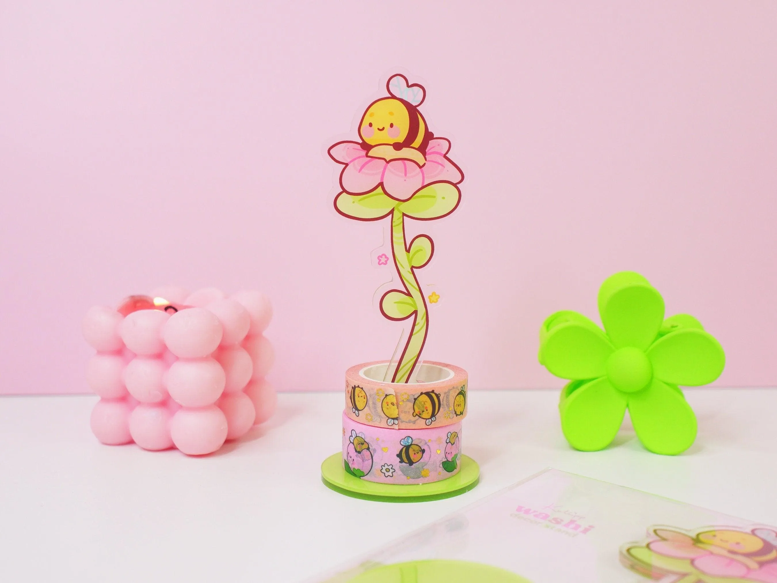 Bumblebutt Flower Washi Tape Stand | Cute Spring Desk Organiser | Kawaii Acrylic Display