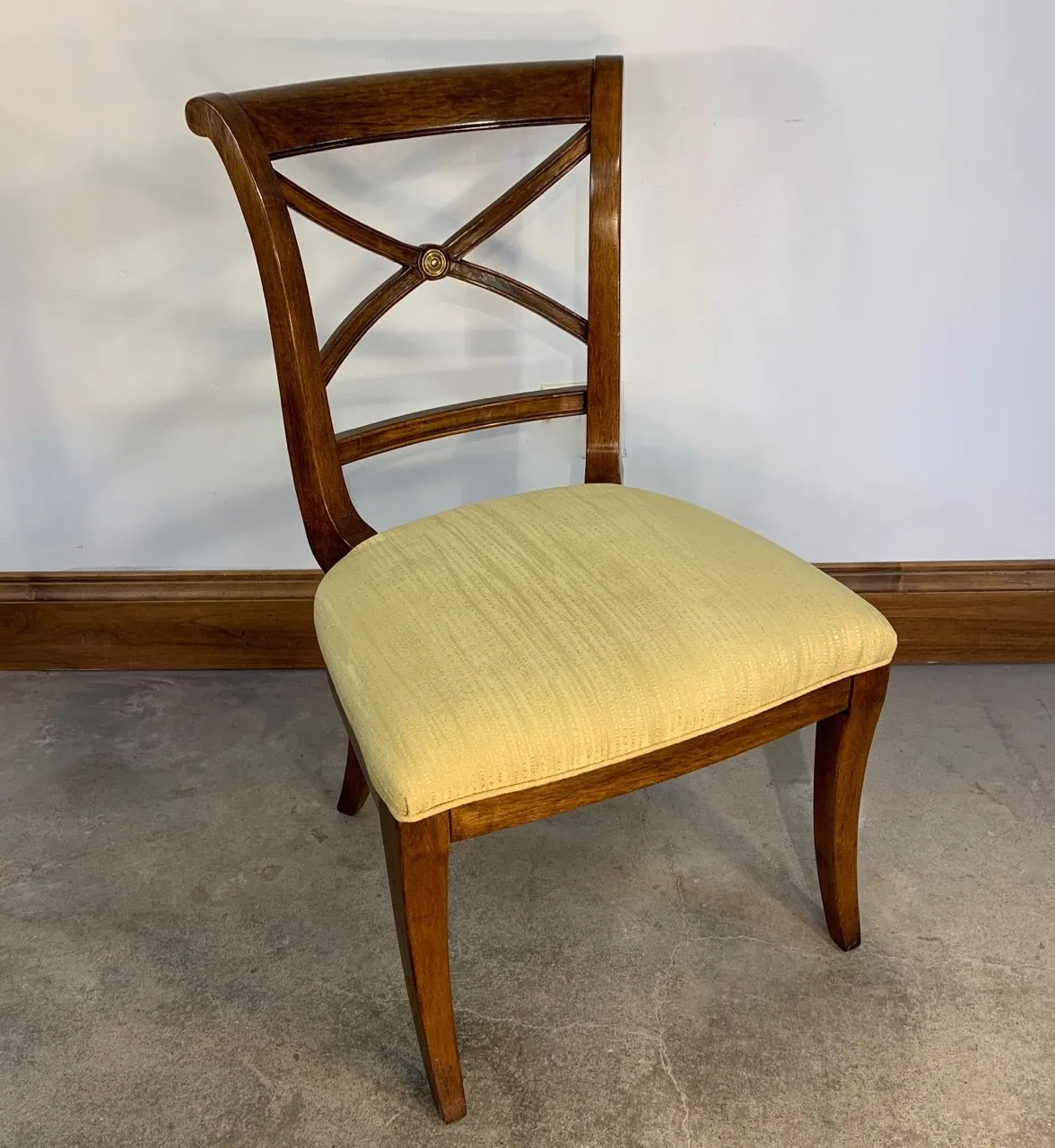 Chair, Accent, Dining, Golden Upholstery Fabric