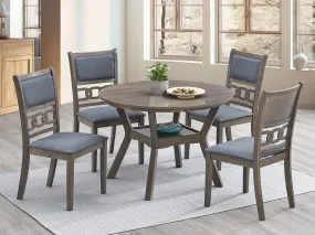 Chic 5-Piece Round Dining Set with Grey Fabric Seats