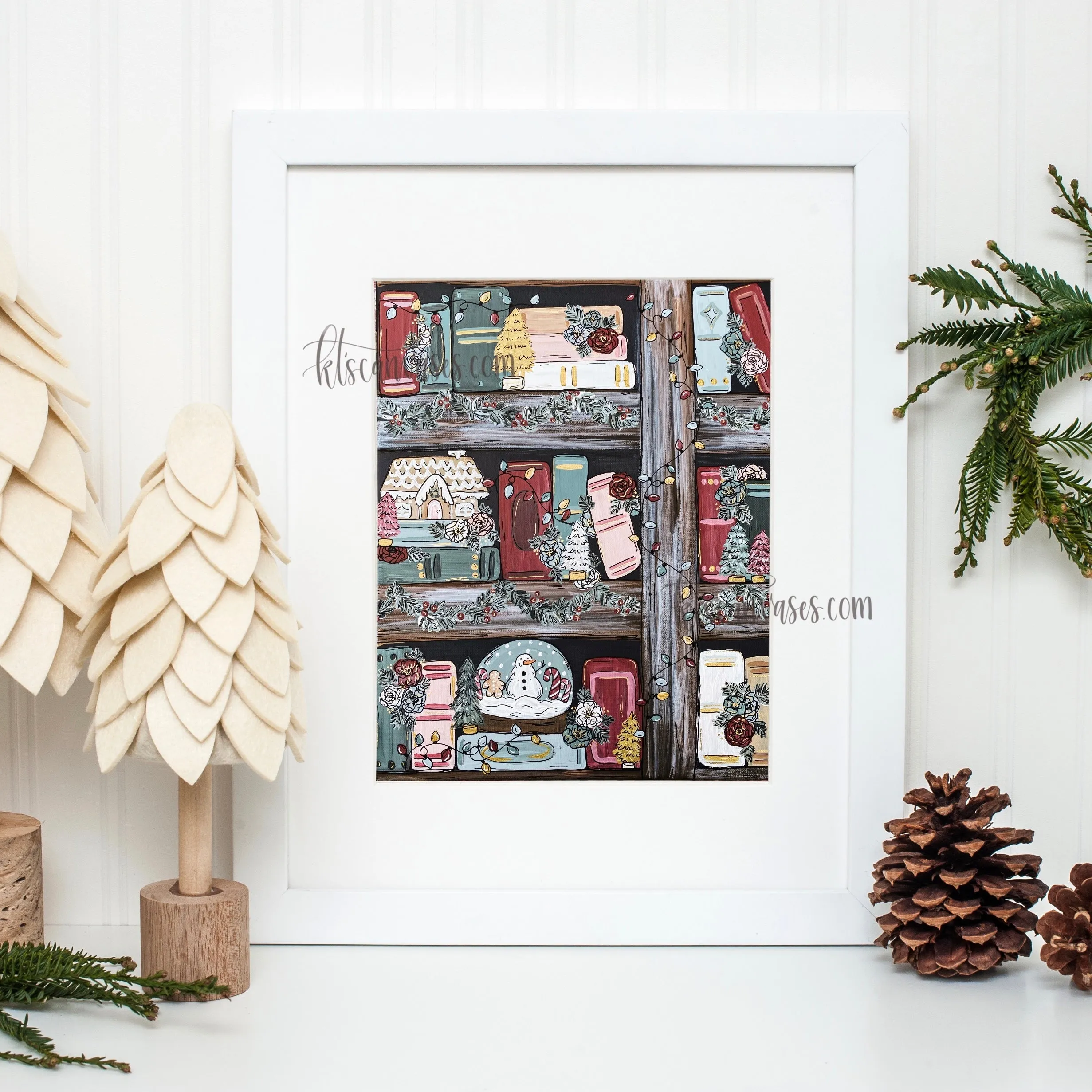Christmas Bookshelf Art Print