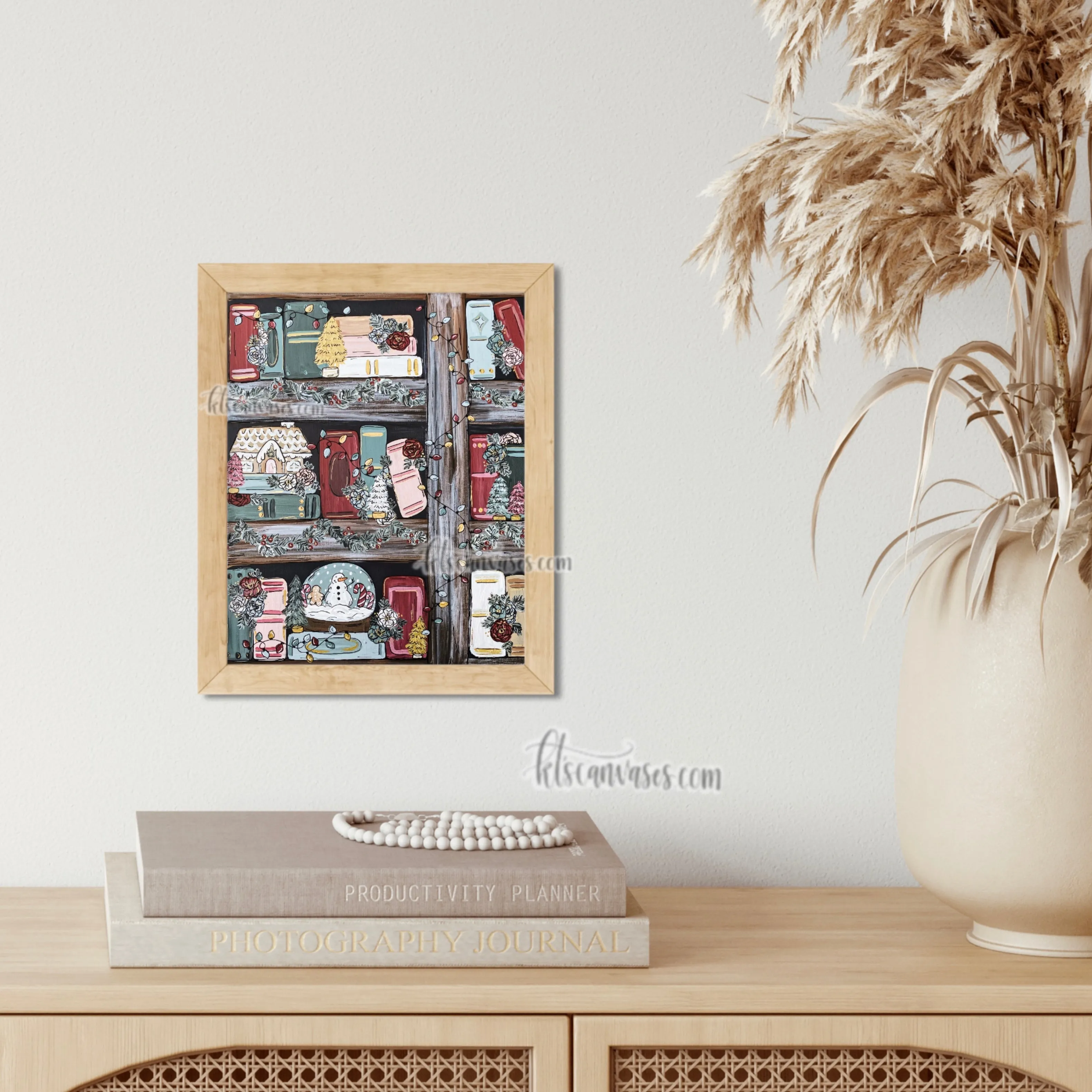 Christmas Bookshelf Art Print