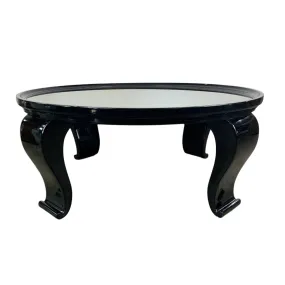 Coffee Table, Round Black Lacquered Table, With Glass Top