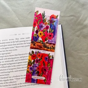 Colorful Floral Bookshelf Double Sided Bookmark