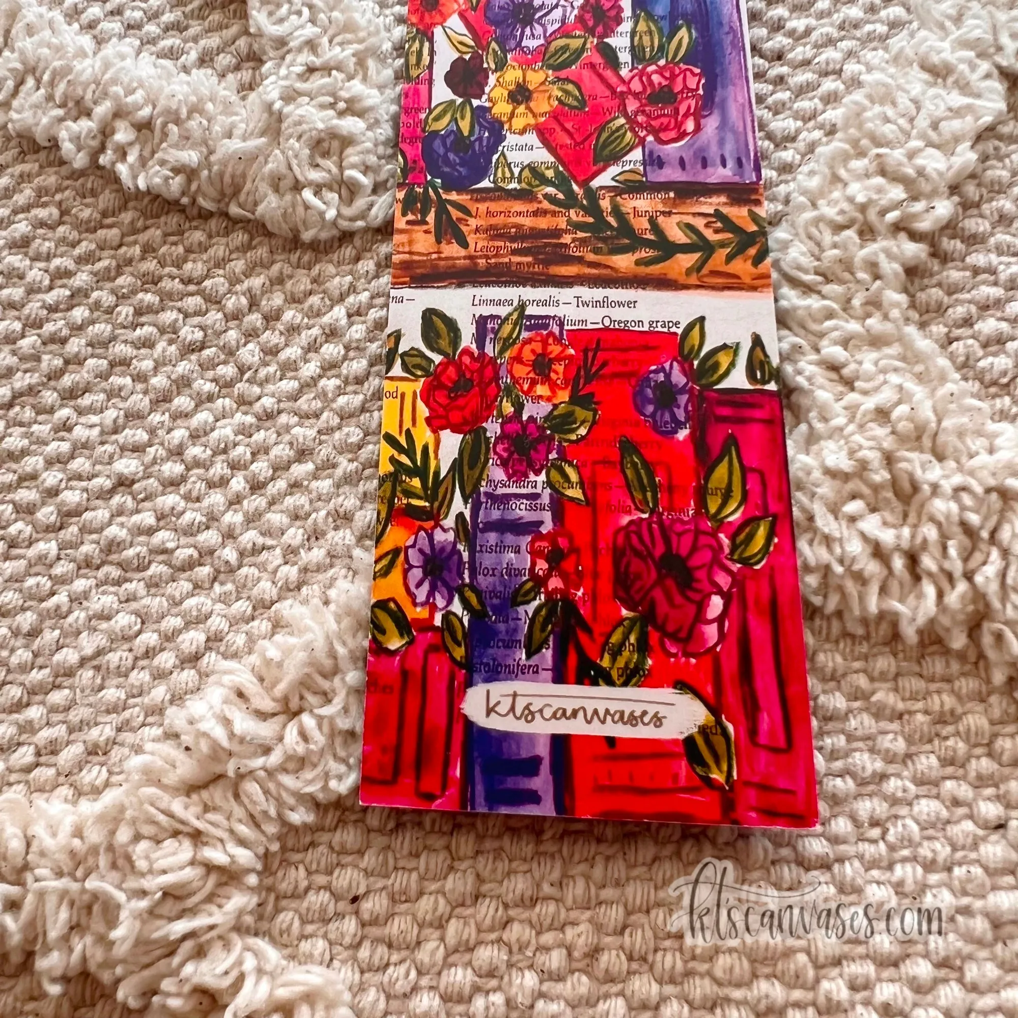 Colorful Floral Bookshelf Double Sided Bookmark