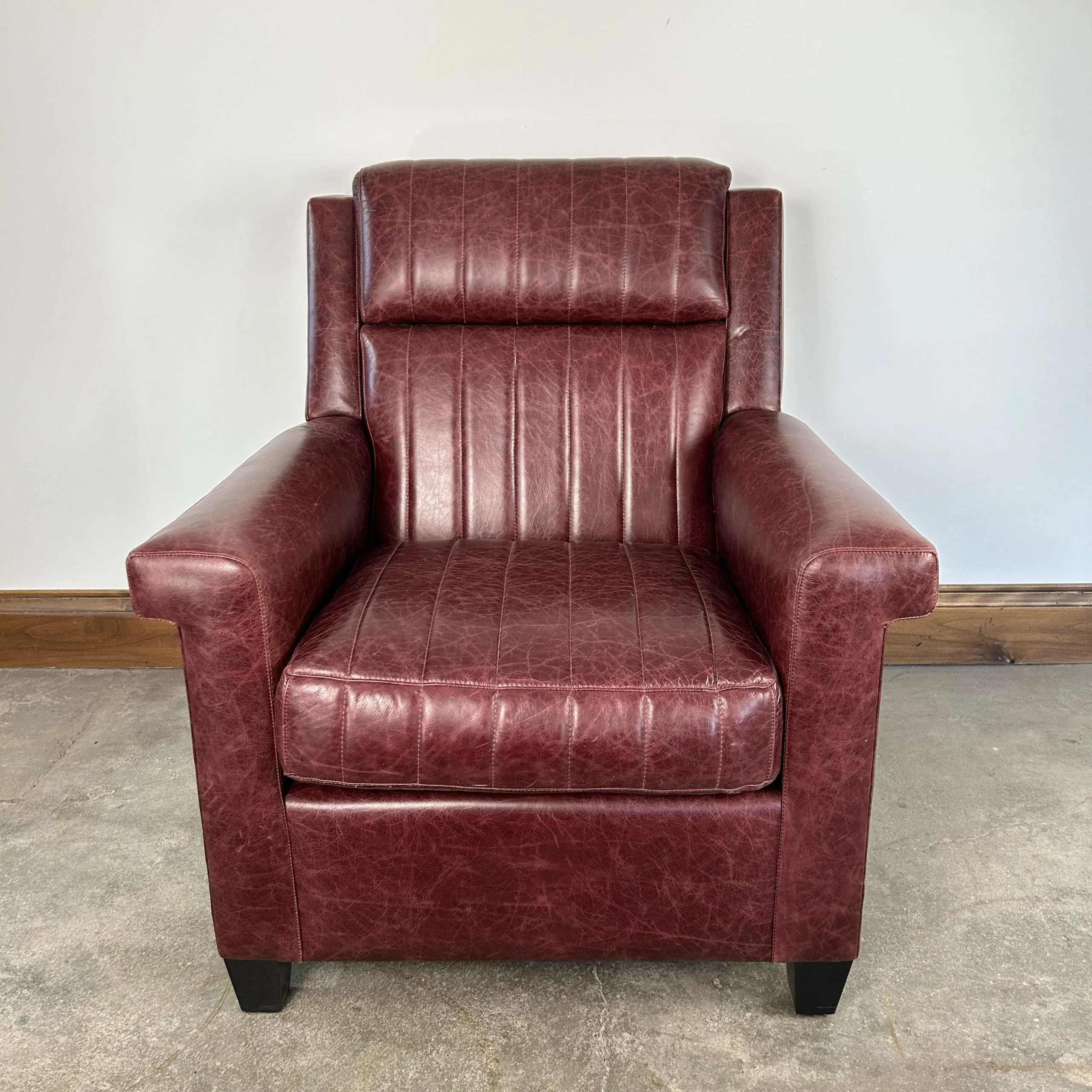 Custom Leather Chair And Ottoman, Burgundy, 2 Pairs Available
