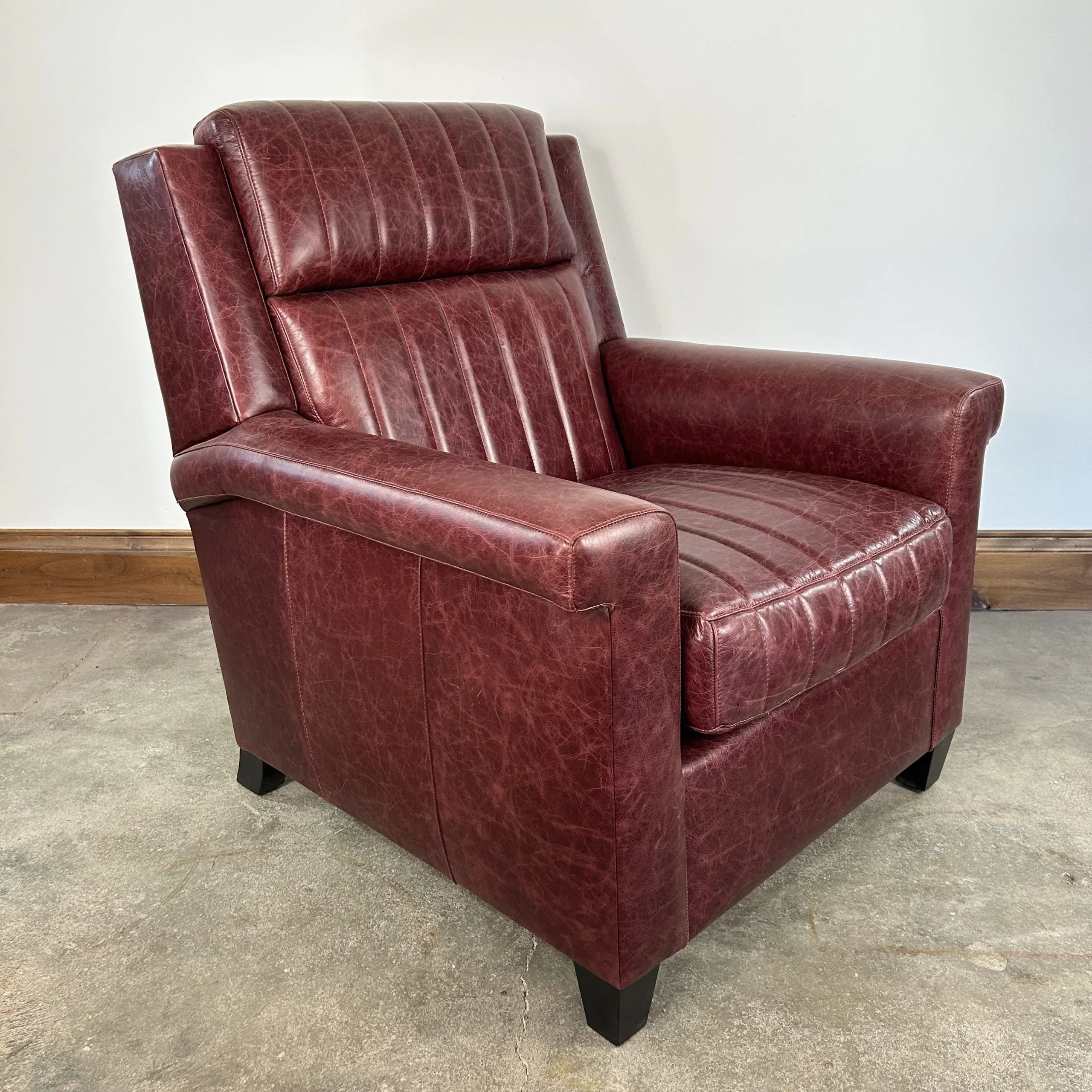 Custom Leather Chair And Ottoman, Burgundy, 2 Pairs Available