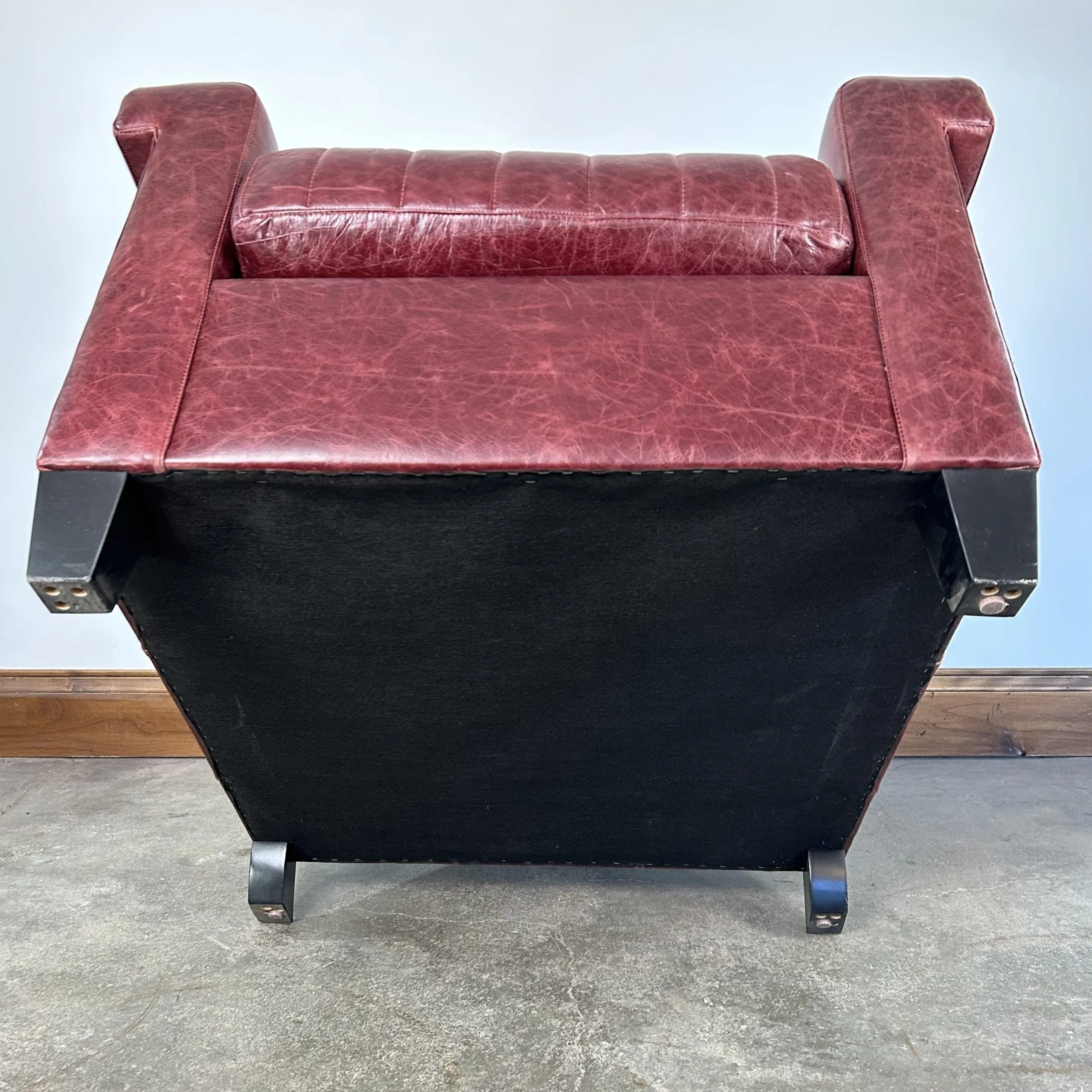 Custom Leather Chair And Ottoman, Burgundy, 2 Pairs Available