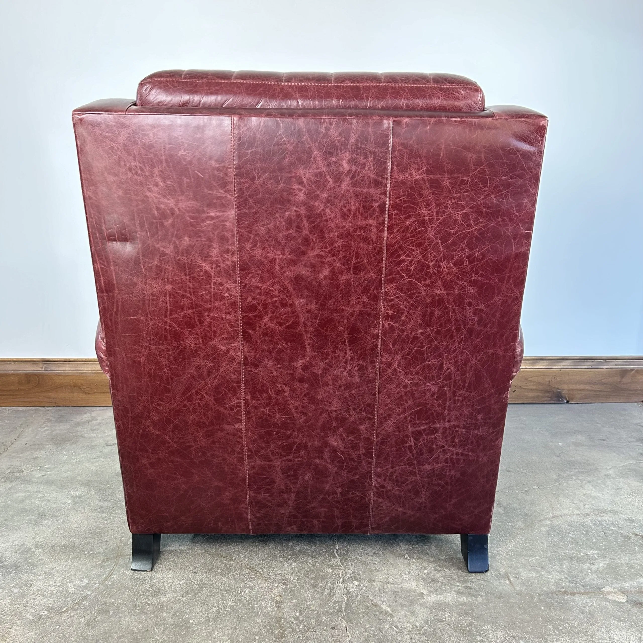 Custom Leather Chair And Ottoman, Burgundy, 2 Pairs Available