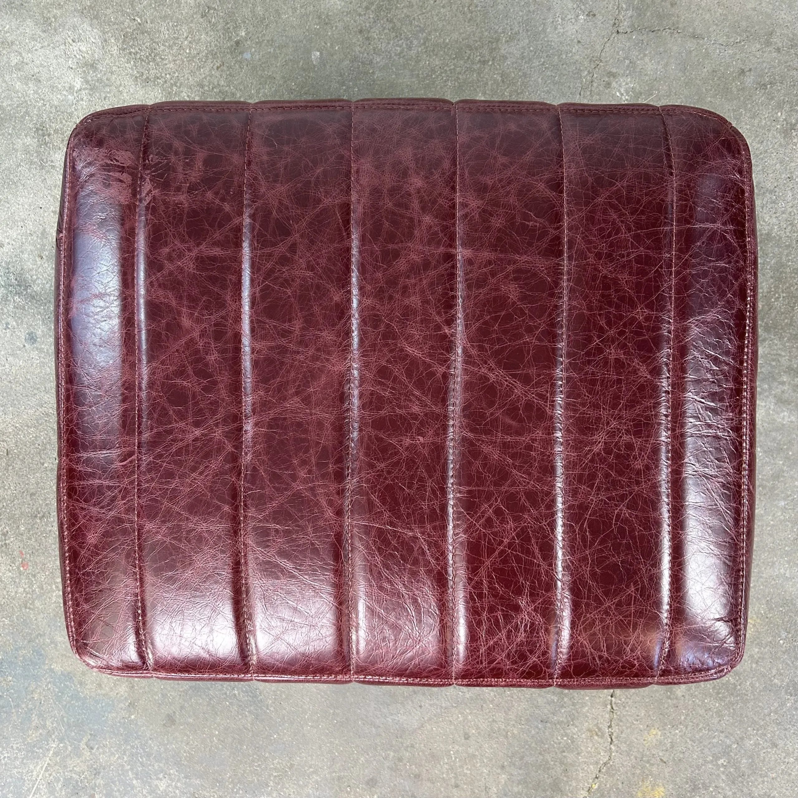 Custom Leather Chair And Ottoman, Burgundy, 2 Pairs Available