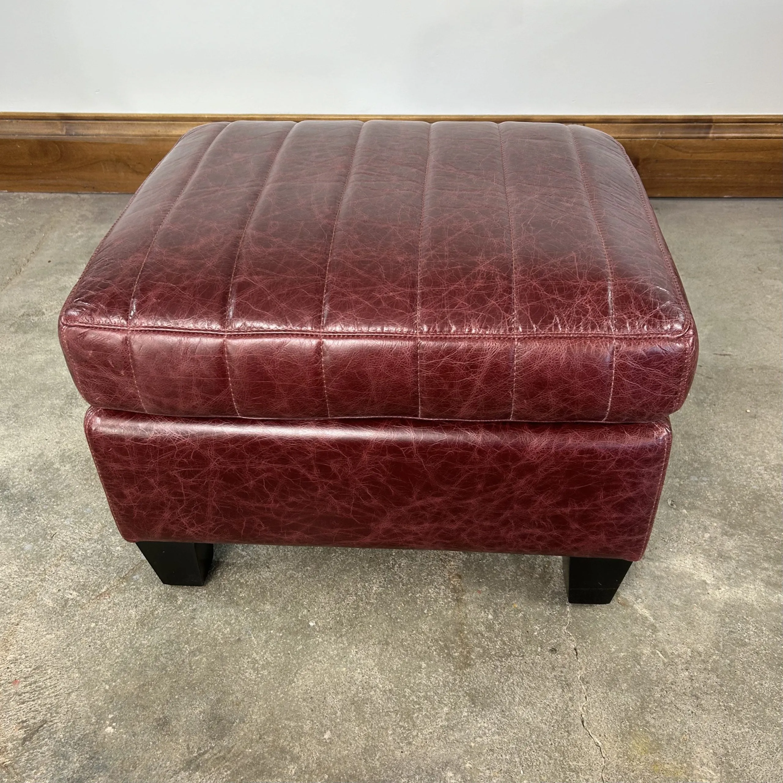 Custom Leather Chair And Ottoman, Burgundy, 2 Pairs Available