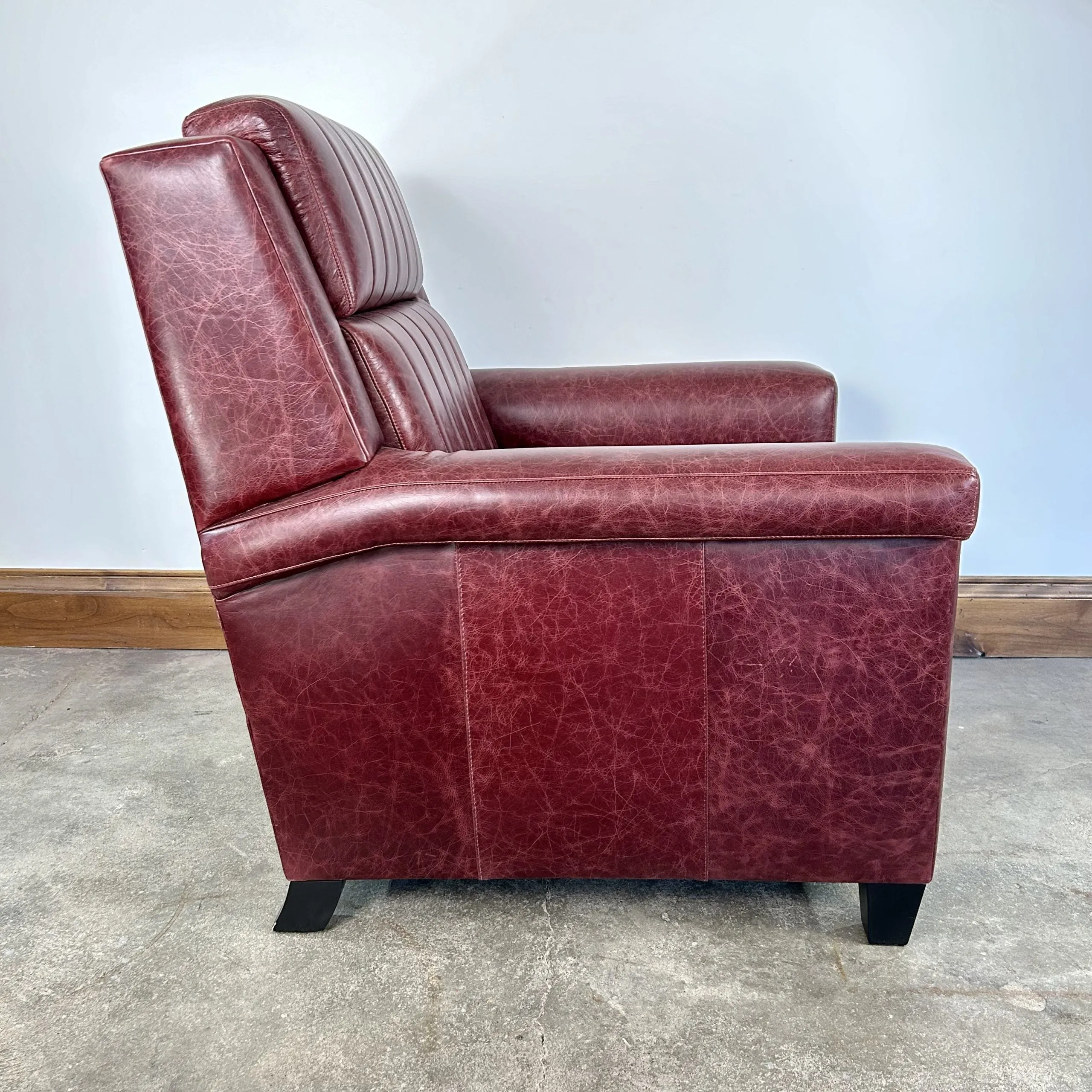 Custom Leather Chair And Ottoman, Burgundy, 2 Pairs Available