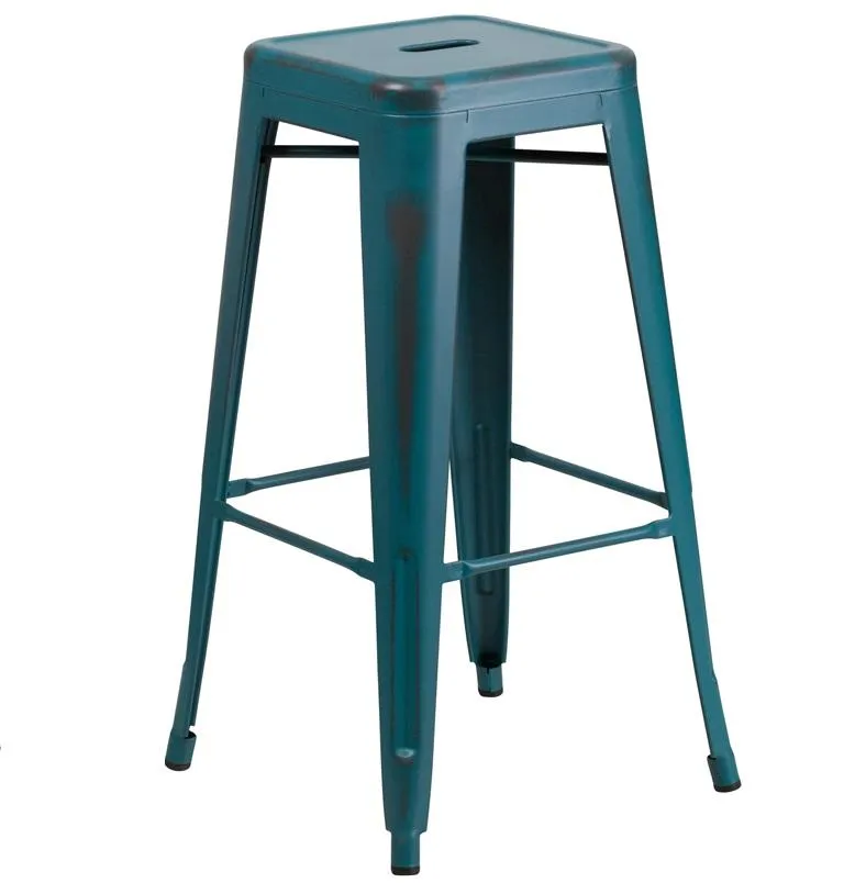 Dark Marlin Blue Weathered Tolix Bar Stool