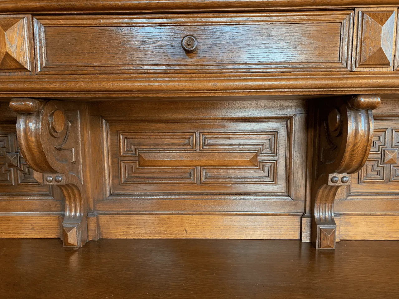 Desk, Sideboard, Austrian, Vintage with Stained Glass