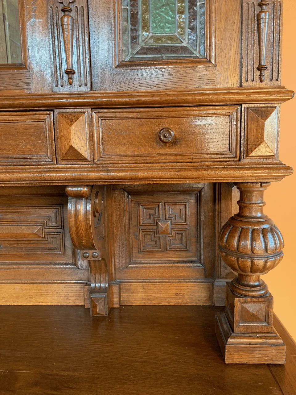 Desk, Sideboard, Austrian, Vintage with Stained Glass