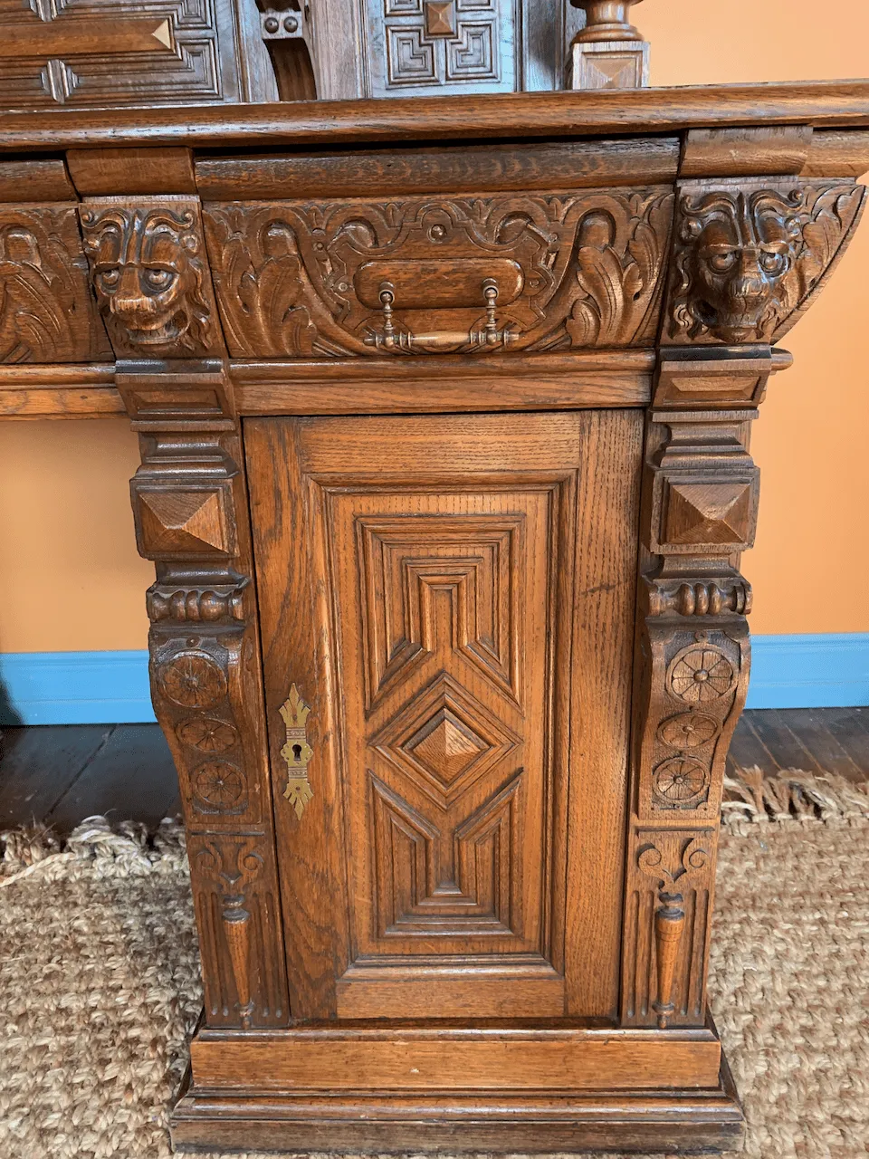 Desk, Sideboard, Austrian, Vintage with Stained Glass