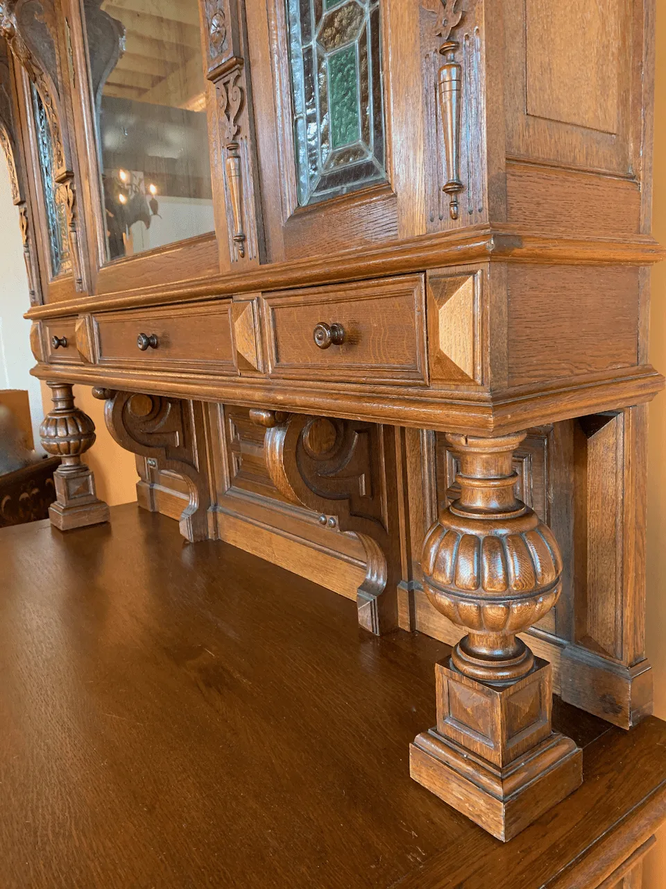 Desk, Sideboard, Austrian, Vintage with Stained Glass