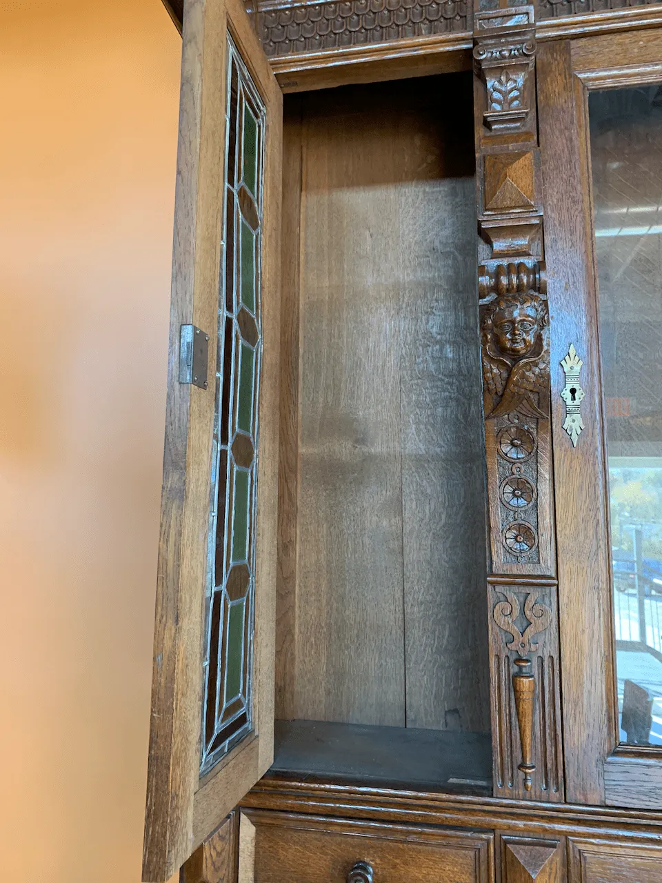 Desk, Sideboard, Austrian, Vintage with Stained Glass