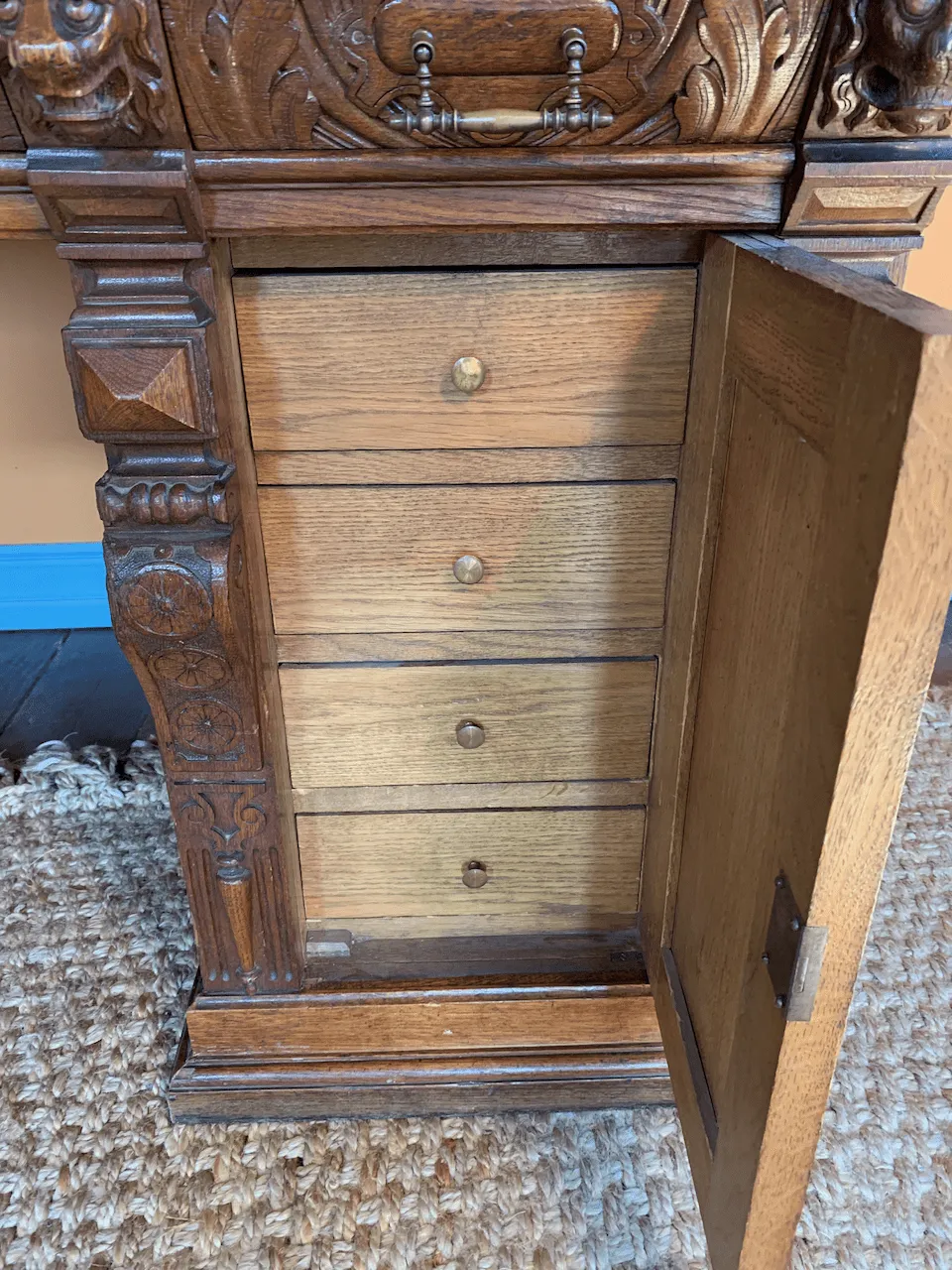Desk, Sideboard, Austrian, Vintage with Stained Glass