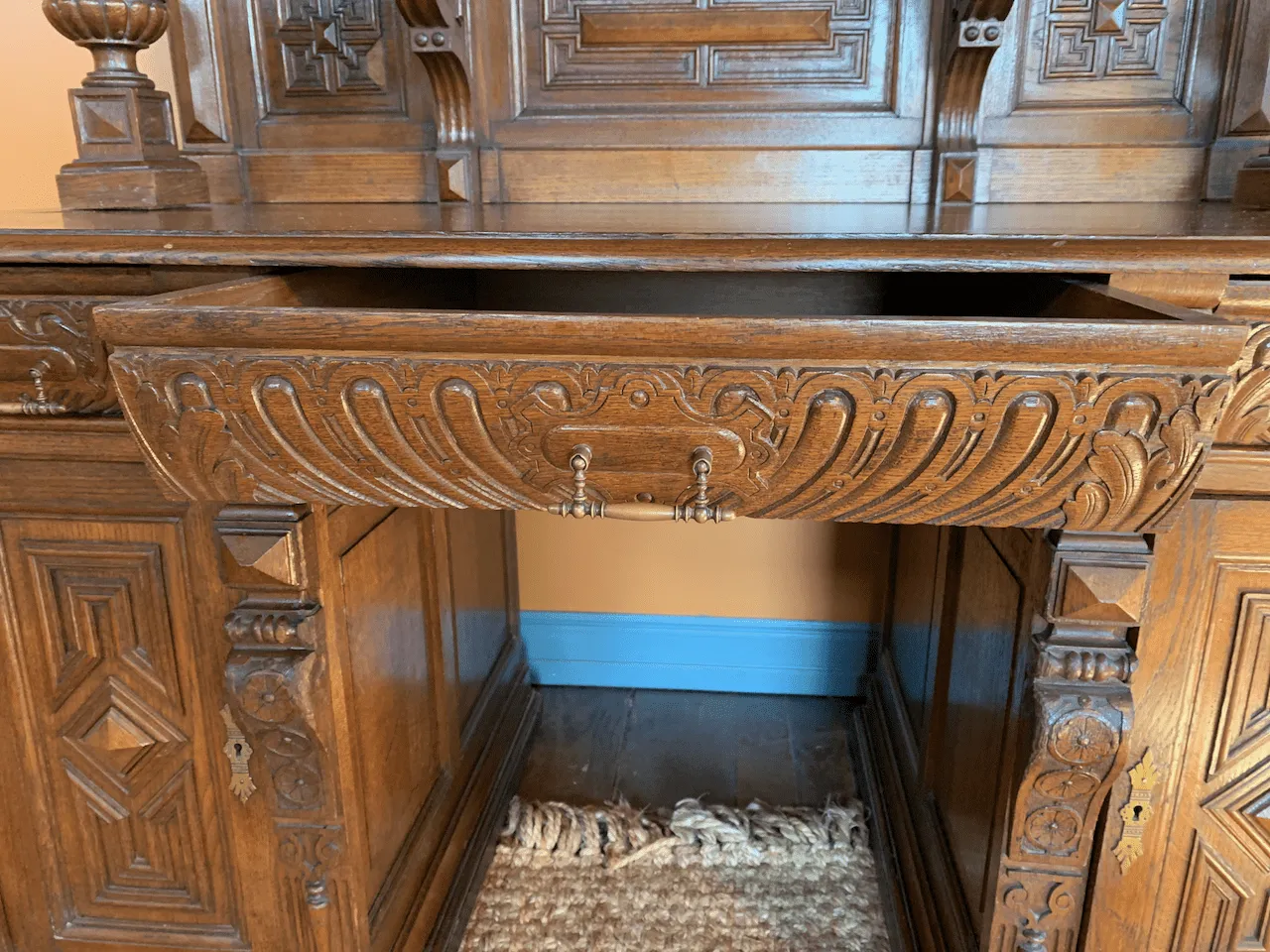 Desk, Sideboard, Austrian, Vintage with Stained Glass