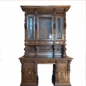 Desk, Sideboard, Austrian, Vintage with Stained Glass
