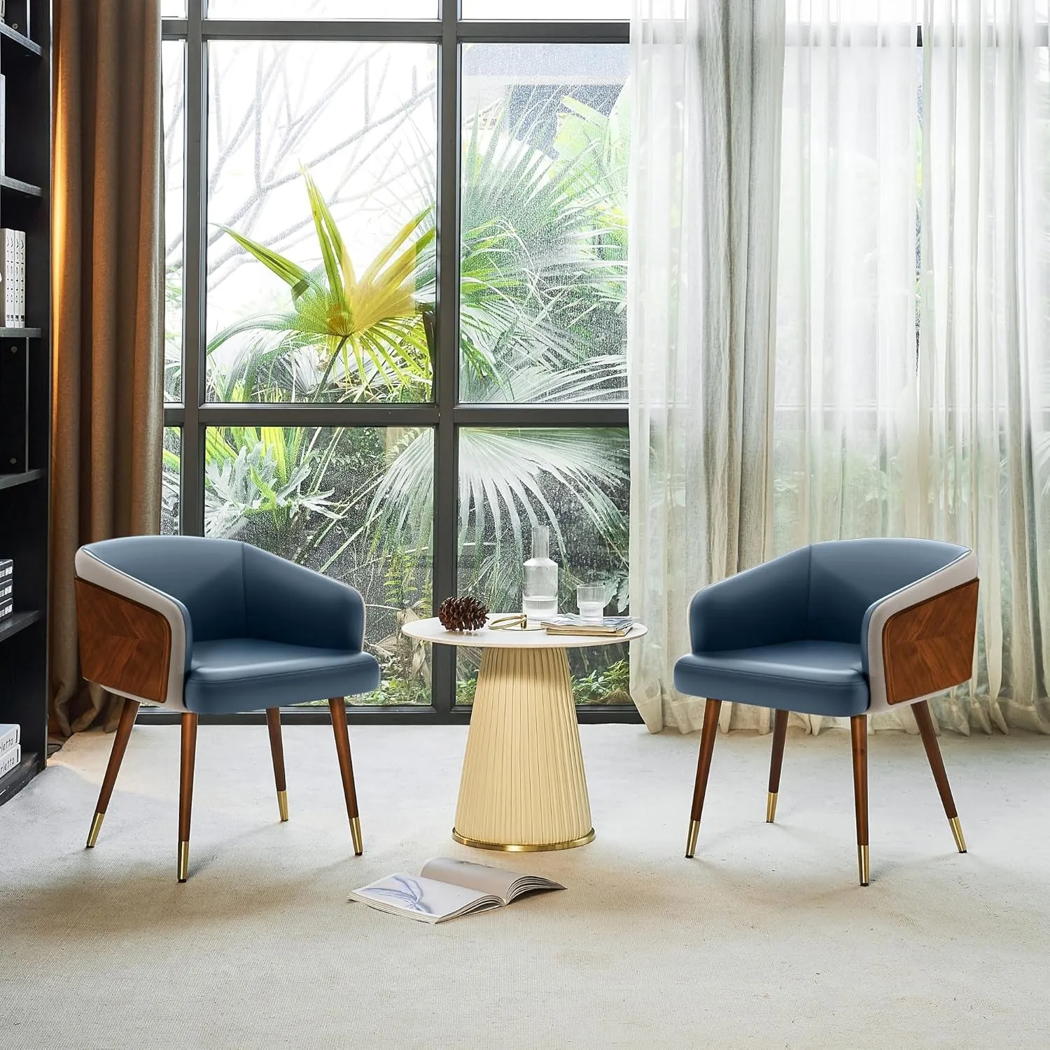 Dinning Room Chairs Set of 2,Leather Upholstered Accent Chairs for Living Room Arm Chairs for Home Indoor Furniture,Navy Blue
