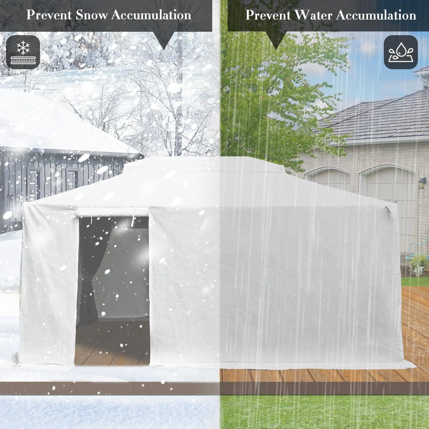 All-Season Waterproof Universal Winter Gazebo Cover - 12 x 14 Hardtop Protection with Sidewalls & Ventilated Mesh Windows - Outdoor Enclosed Cover in White