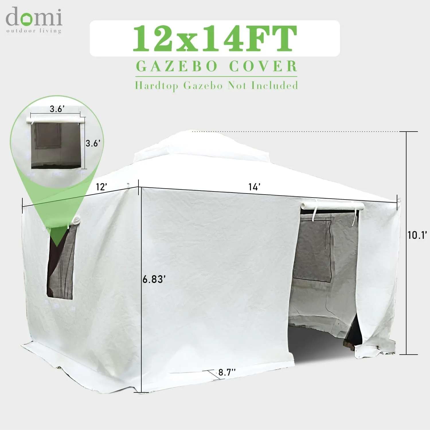 All-Season Waterproof Universal Winter Gazebo Cover - 12 x 14 Hardtop Protection with Sidewalls & Ventilated Mesh Windows - Outdoor Enclosed Cover in White