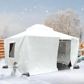 All-Season Waterproof Universal Winter Gazebo Cover - 12 x 14 Hardtop Protection with Sidewalls & Ventilated Mesh Windows - Outdoor Enclosed Cover in White