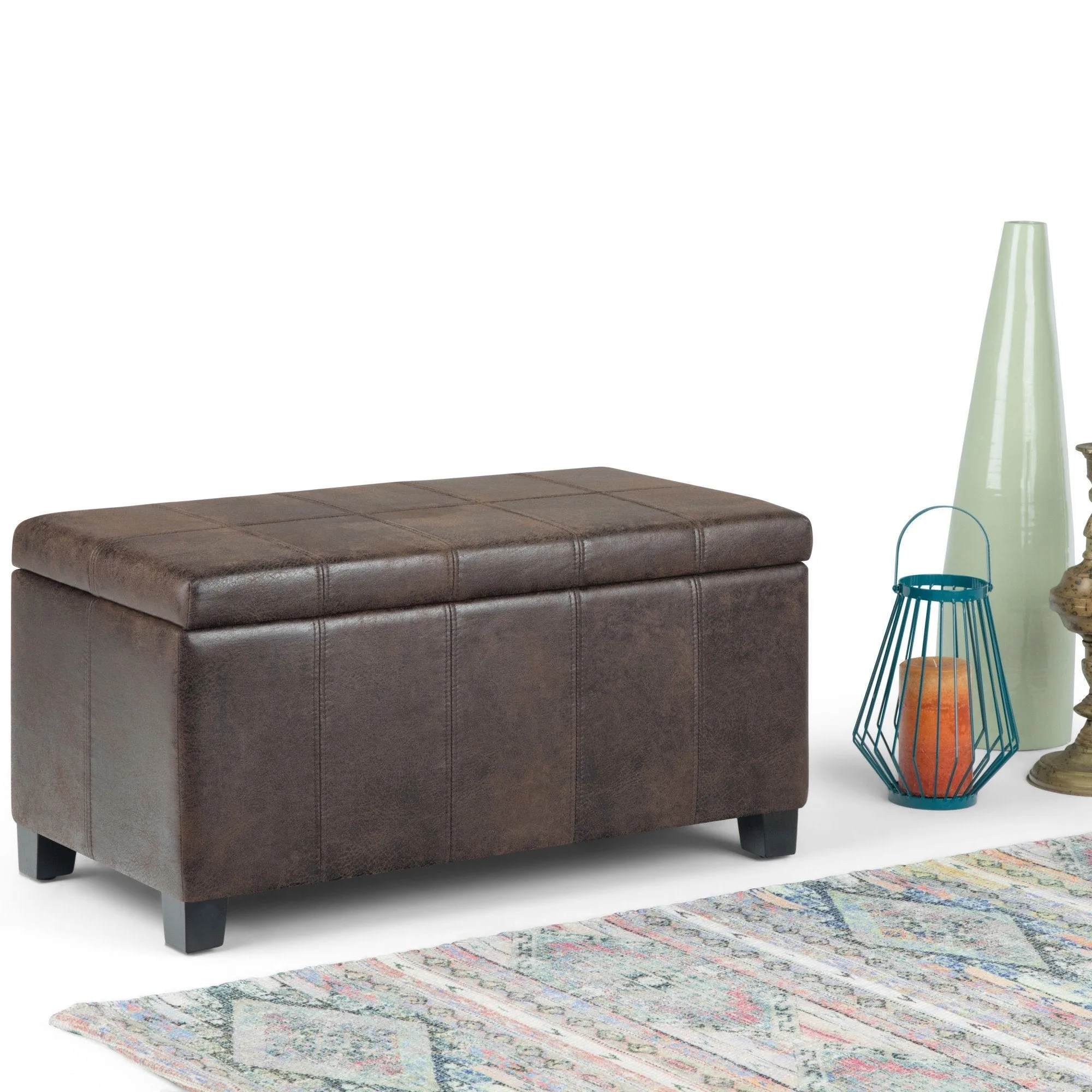 Dover Storage Ottoman in Distressed Vegan Leather