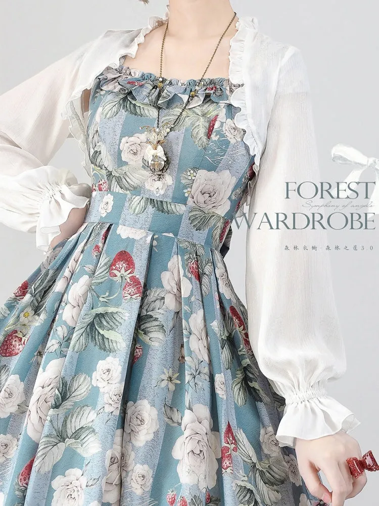 Dusty Blue Strawberry and Rose Jumper Skirt Dress