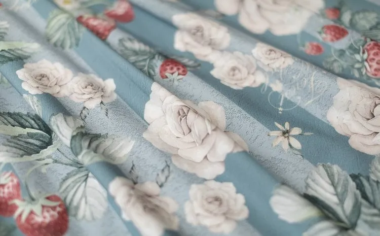 Dusty Blue Strawberry and Rose Square Neckline Elegant Classic Lolita JSK Dress