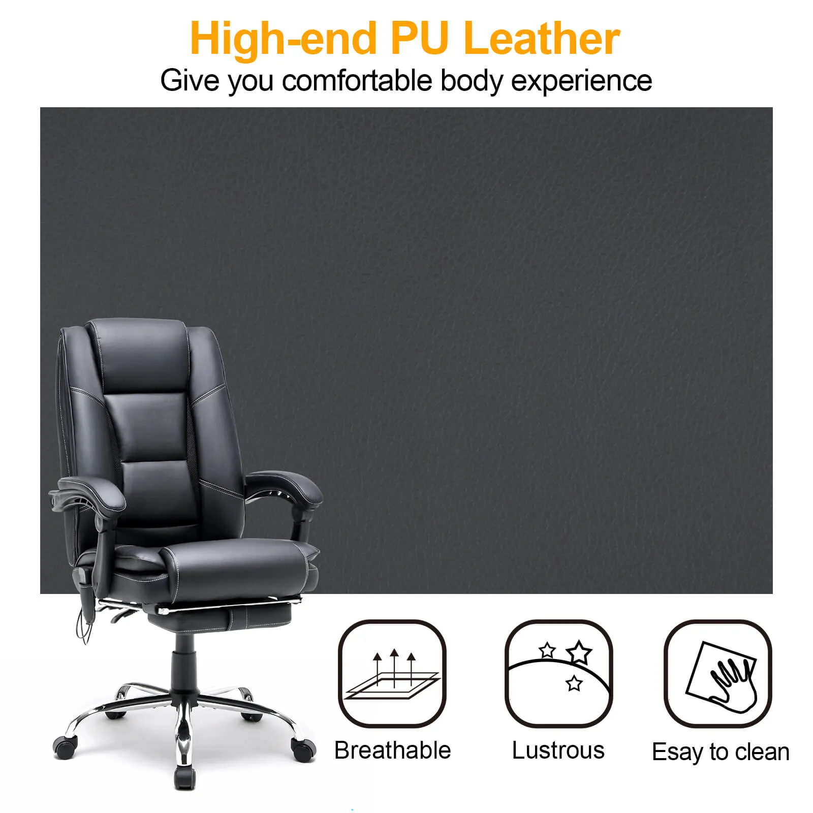 Ergonomic Adjustable Height Massage and Heated Executive Office Chair Black