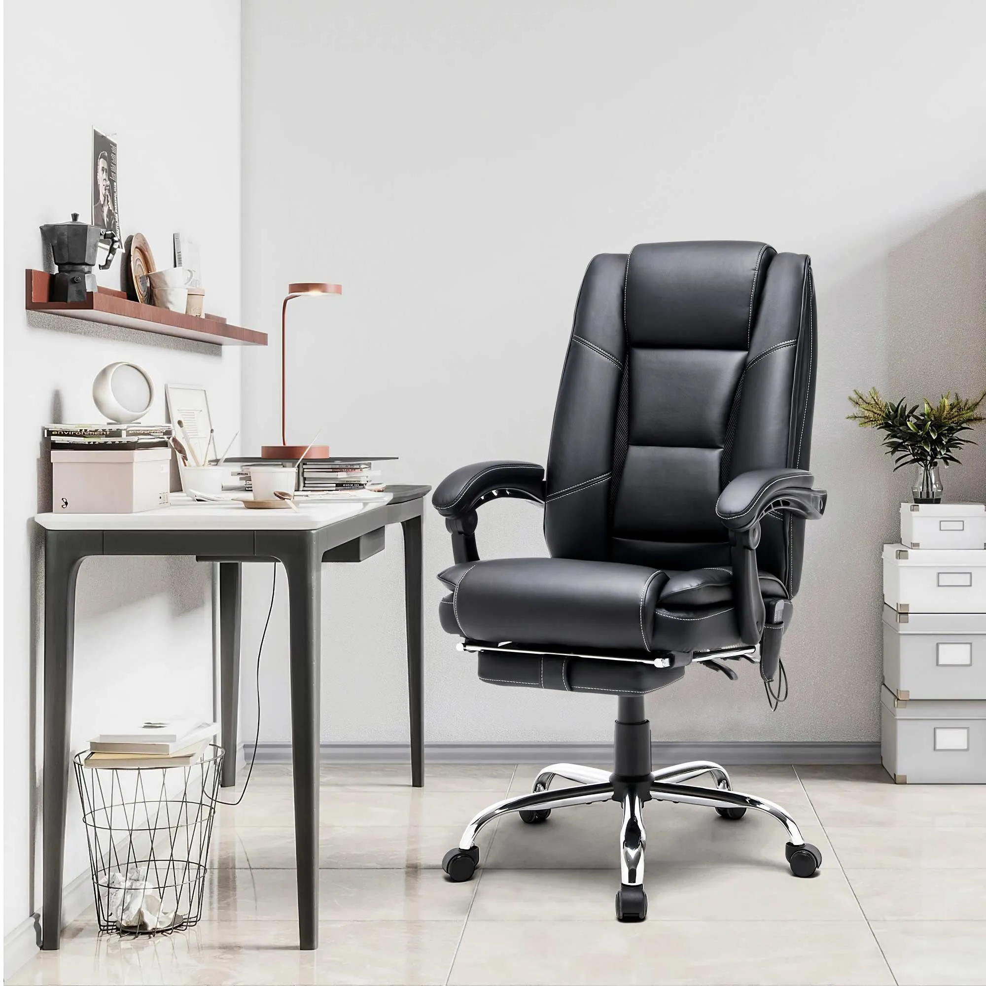 Ergonomic Adjustable Height Massage and Heated Executive Office Chair Black