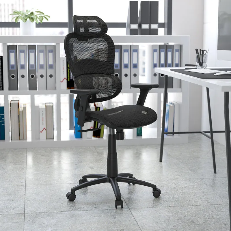 Ergonomic Mesh Office Chair with 2-to-1 Synchro-Tilt, Adjustable Headrest, Lumbar Support, and Adjustable Pivot Arms in Black