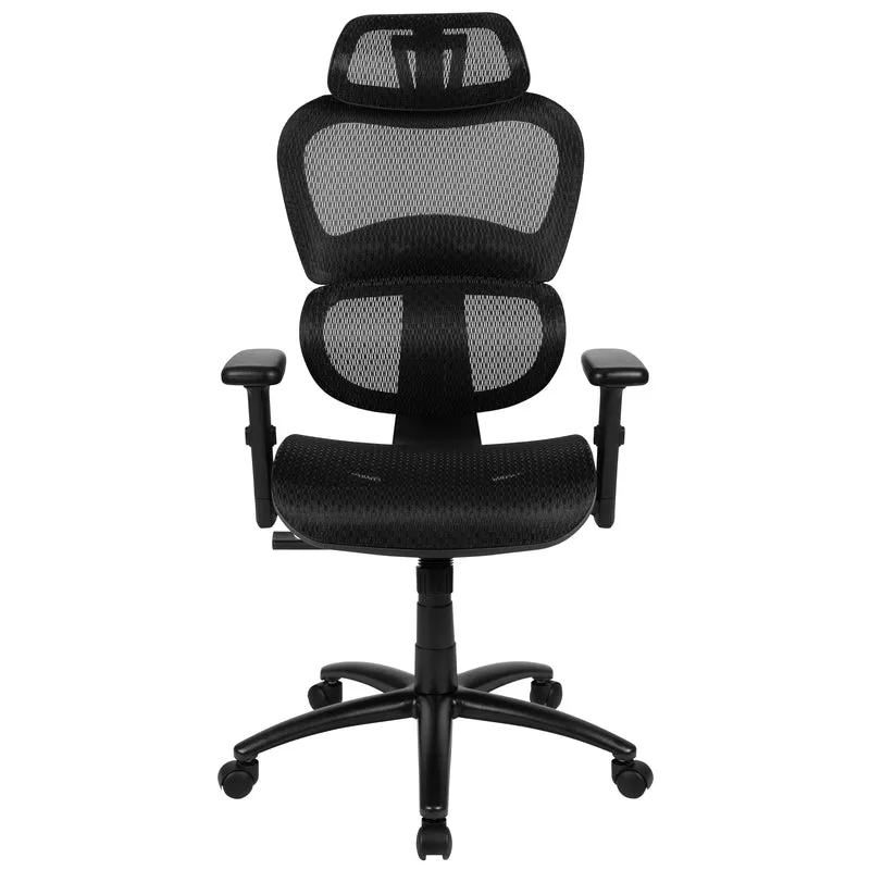 Ergonomic Mesh Office Chair with 2-to-1 Synchro-Tilt, Adjustable Headrest, Lumbar Support, and Adjustable Pivot Arms in Black
