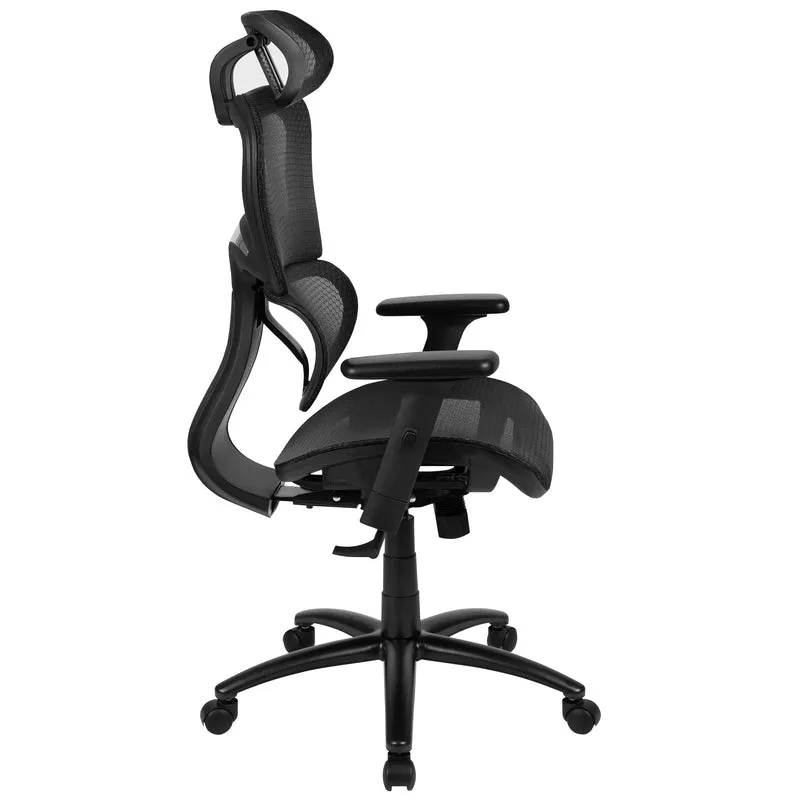 Ergonomic Mesh Office Chair with 2-to-1 Synchro-Tilt, Adjustable Headrest, Lumbar Support, and Adjustable Pivot Arms in Black