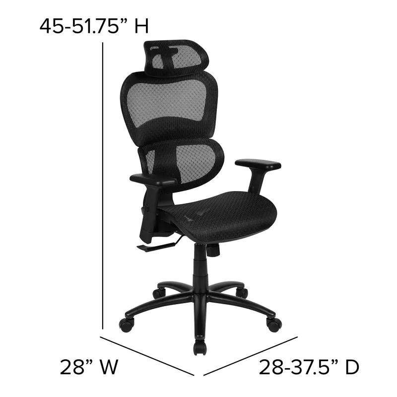 Ergonomic Mesh Office Chair with 2-to-1 Synchro-Tilt, Adjustable Headrest, Lumbar Support, and Adjustable Pivot Arms in Black