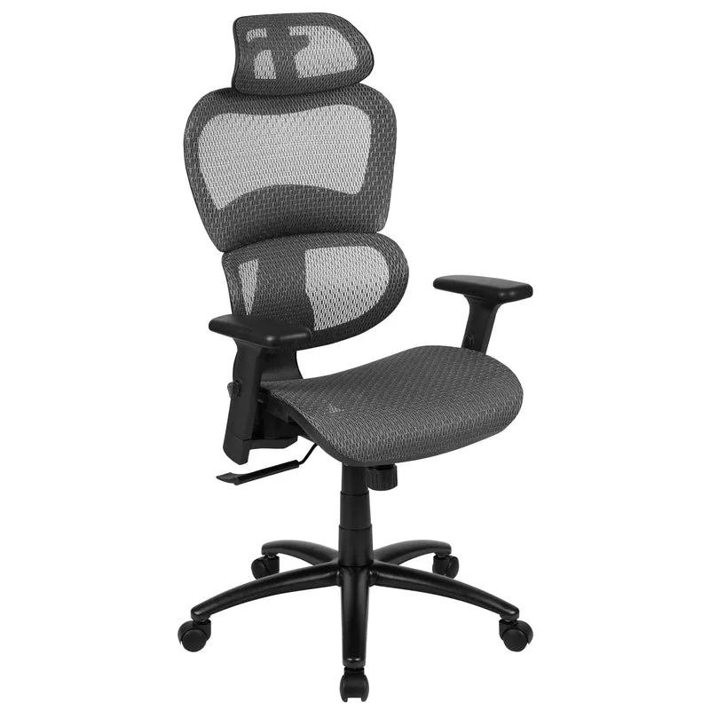 Ergonomic Mesh Office Chair with 2-to-1 Synchro-Tilt, Adjustable Headrest, Lumbar Support, and Adjustable Pivot Arms in Black
