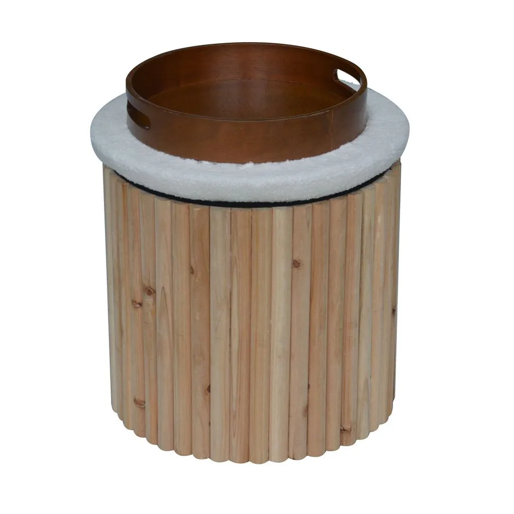 Esme Ottoman Collection - Mid-Century Modern Bamboo & Boucle Storage Ottoman