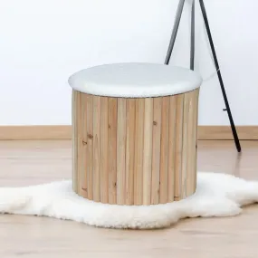 Esme Ottoman Collection - Mid-Century Modern Bamboo & Boucle Storage Ottoman
