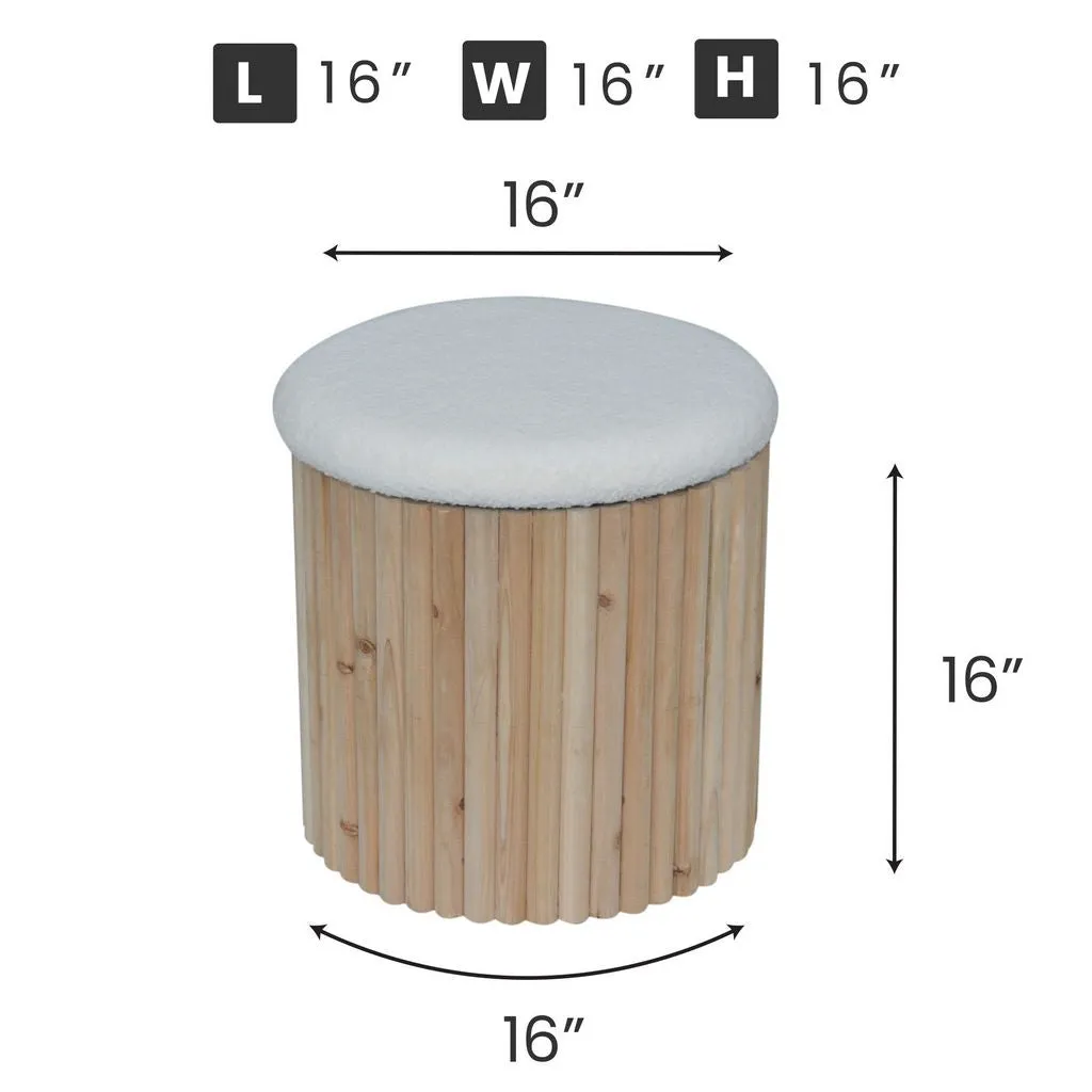 Esme Ottoman Collection - Mid-Century Modern Bamboo & Boucle Storage Ottoman