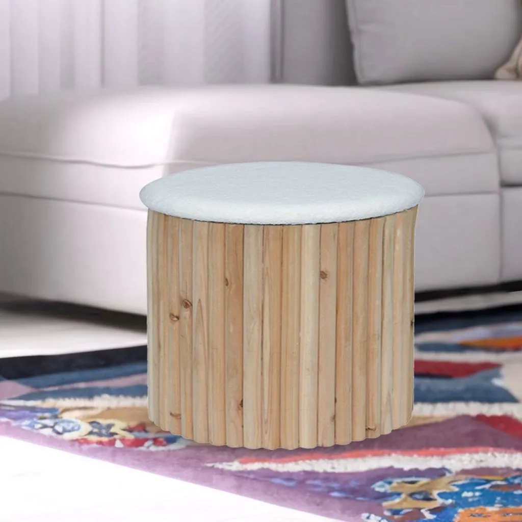 Esme Ottoman Collection - Mid-Century Modern Bamboo & Boucle Storage Ottoman