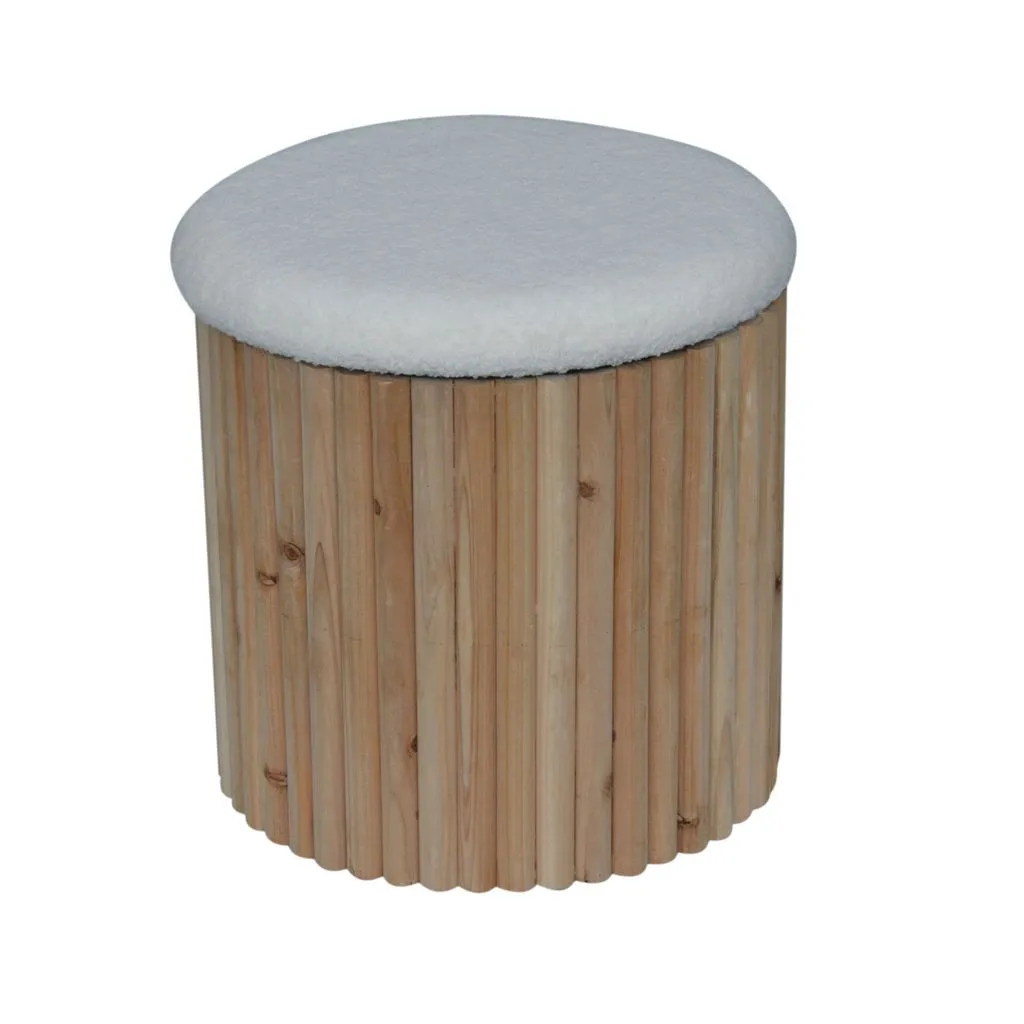 Esme Ottoman Collection - Mid-Century Modern Bamboo & Boucle Storage Ottoman